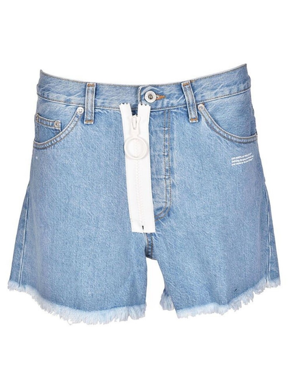 Off-White Light Blue Denim Shorts with Prominent White Front Zip